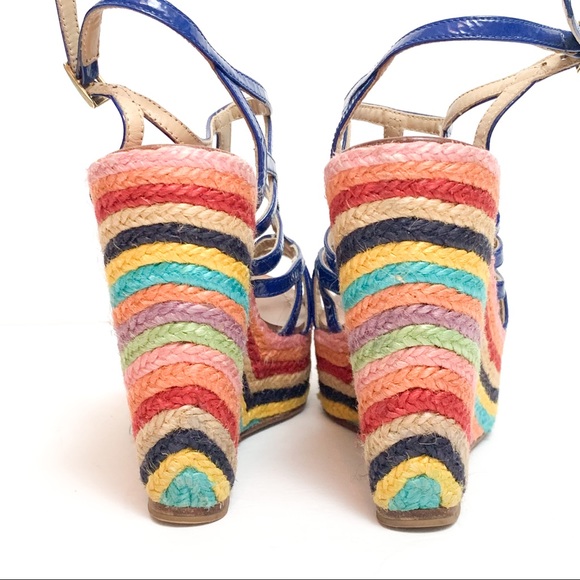 Paloma Barcelo Rainbow Espadrille Wedge Sandals Raffia - Picture 3 of 6
